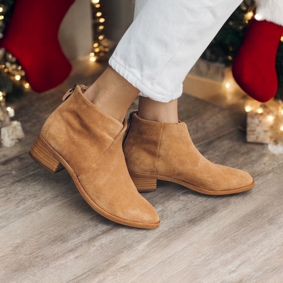 Soludos Shoes - Soludos Venetian Boots Brown Tan Suede Block Heel Ankle Booties Zip Women’s 7.5